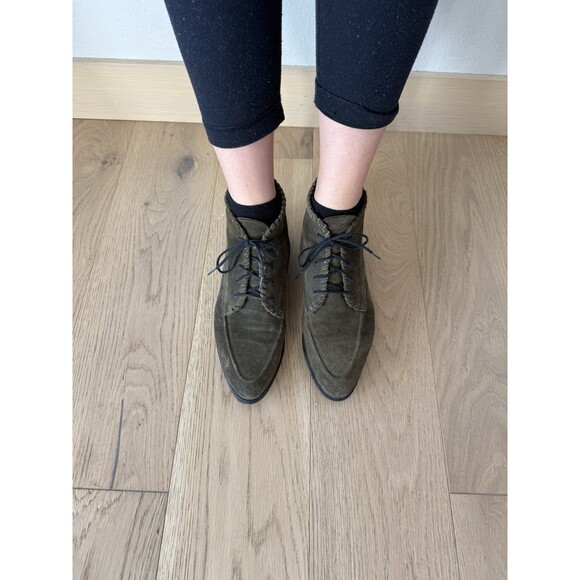 Saks Fifth Avenue Women's Green Ankle Shoes Leather Suede Boots 9.5 10 Lace Up - Picture 8 of 8